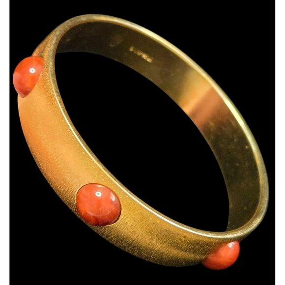 Vintage Monet Brushed Goldtone Dark Red Caoboshons Bangle Bracelelt - Picture 1 of 4